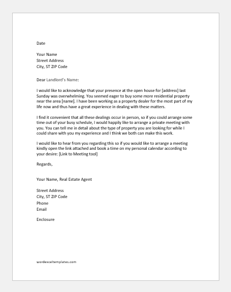 Letter from a real estate agent to a potential customer