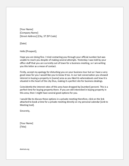 Real estate agent letter to a client to inform low interest rates