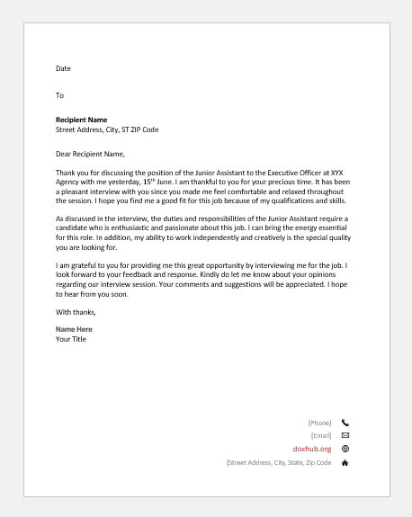 Thank You Letter For Executive Assistant Interview from www.doxhub.org