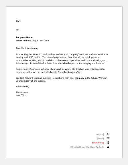 Business Thank You Letter from www.doxhub.org