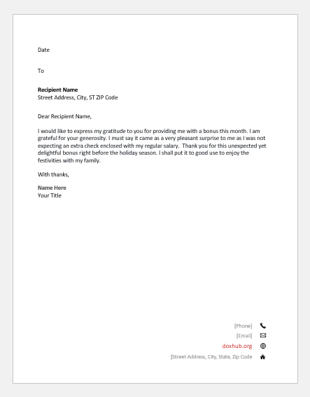 Appreciation Bonus Letter To Employee from www.doxhub.org