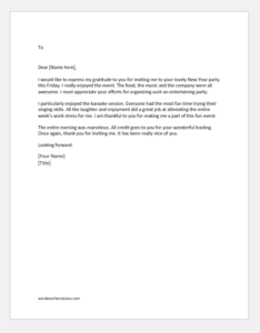 Thank you letter to someone for hospitality