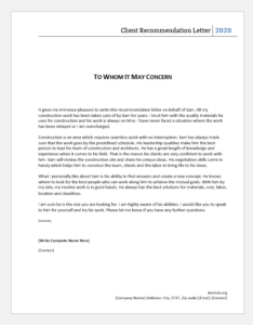 Recommendation Letter From Client To Contractor from www.doxhub.org