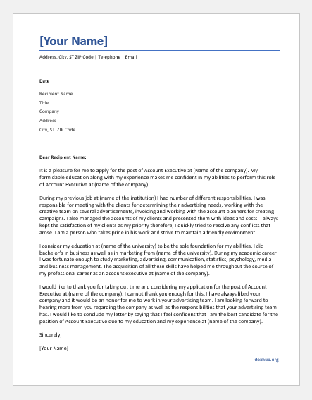 sample cover letter for account executive