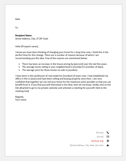 Letter by a realtor persuading his client to sell his home