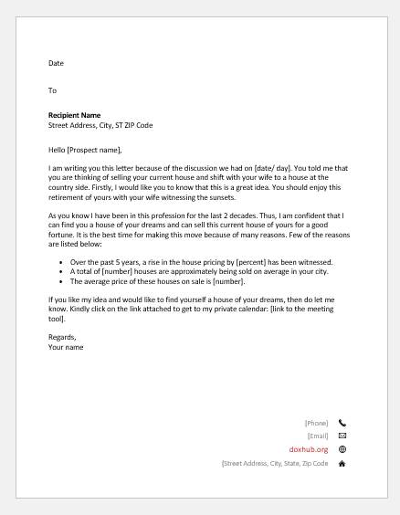 Letter by a realtor persuading his client to sell his home