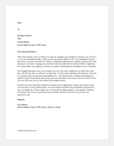 Termination letter due to absenteeism