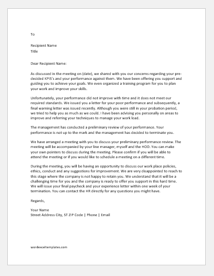 Termination Letter For Poor Performance from www.doxhub.org
