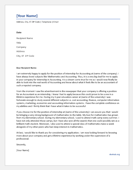 Cover Letters For An Accounting Intern Word Document Hub