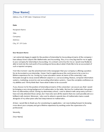 accounting intern cover letter sample