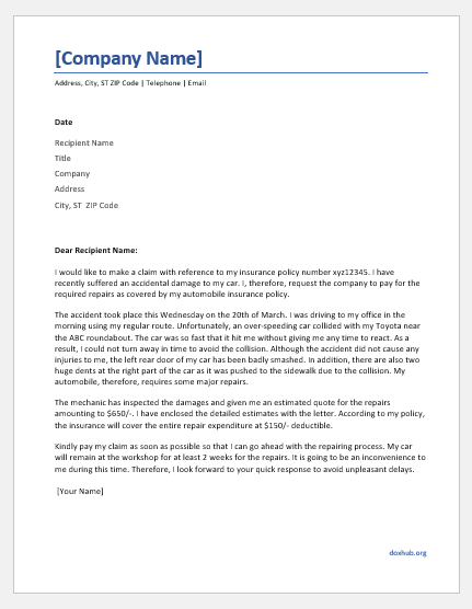 Claim Letter Sample Business from www.doxhub.org