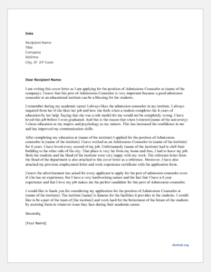 Cover letter for Admissions Counselor