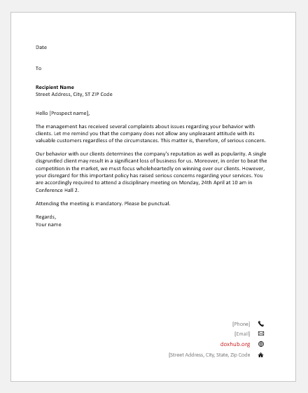 Employee Discipline Letter Template