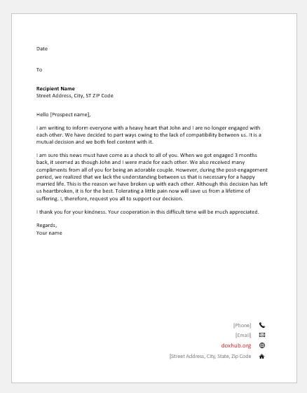 Letter To Announce Broken Engagement Document Hub