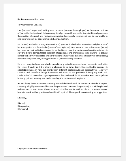 Employee Recommendation Letter