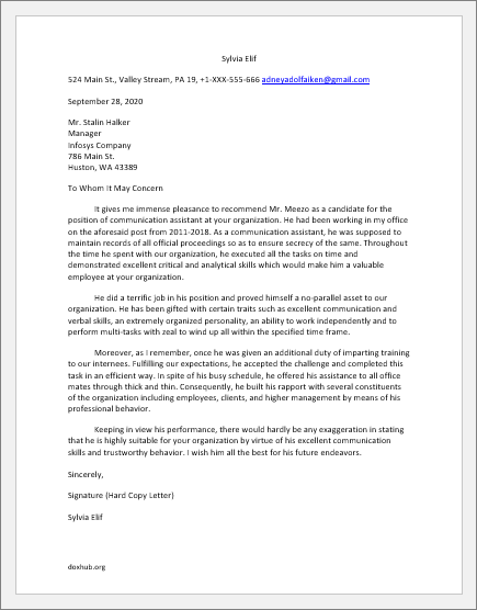 Employment Letter Of Recommendation from www.doxhub.org