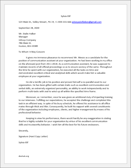 Recommendation Letter For Organization from www.doxhub.org