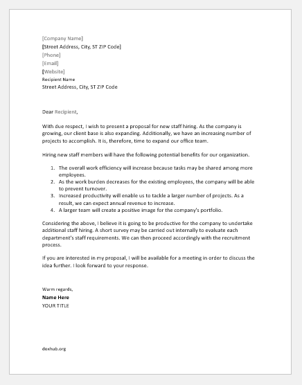Proposal Letter to Hire Additional Staff