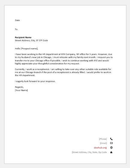 Request letter to manager for transfer