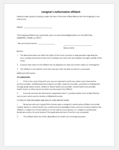 Caregiver authorization affidavit template