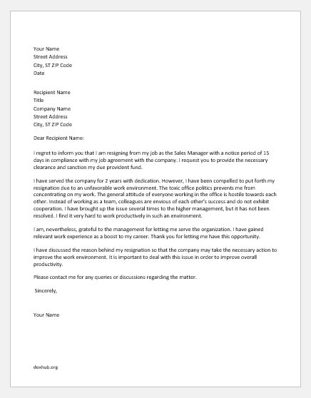 Sample Resignation Letter To Manager from www.doxhub.org