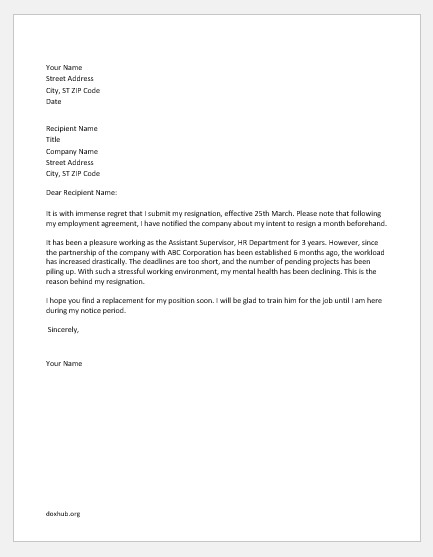 Resign Letter With Short Notice from www.doxhub.org