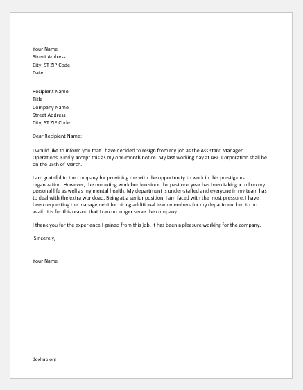 Sample resignation letter with reason Sample resignation letter with reason