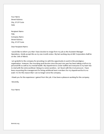 Notice Of Resignation Letter from www.doxhub.org