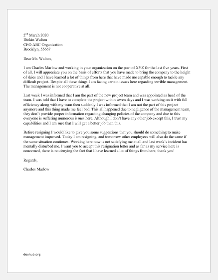 Resignation Letter for Terrible Management