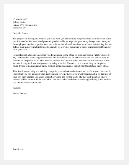 sample complaint letter for reckless driving