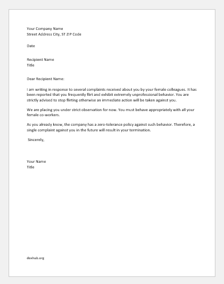 Sample Disciplinary Letter For Unprofessional Behavior from www.doxhub.org