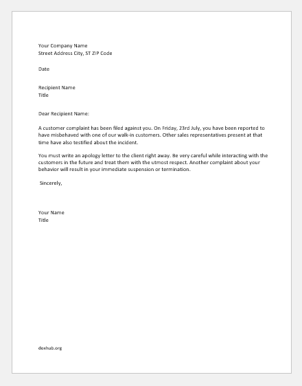 apology letter unprofessional behavior