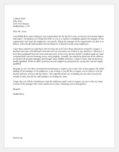 Warning letter of unprofessional behavior of manager