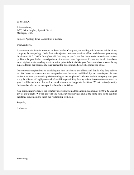 Business Apology Letter Sample from www.doxhub.org