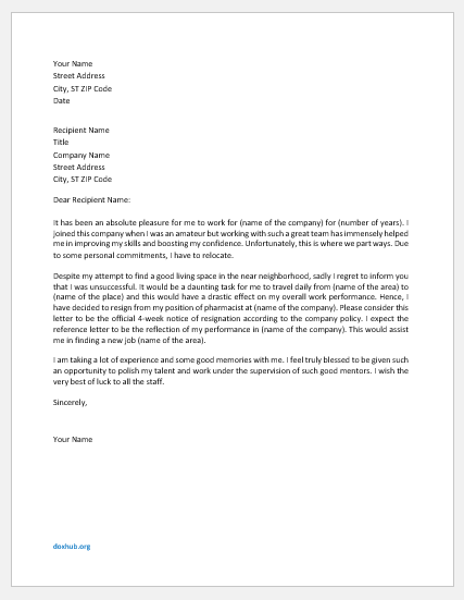 Pharmacist Resignation Letter