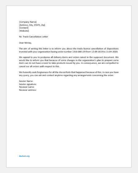 Trade License Cancellation Letter