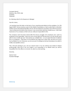 Warning Letter for not Responding to Manager’s Official Email