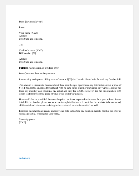 Complaint Letter for Billing Error