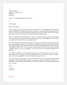 Counseling Letter regarding Poor Performance