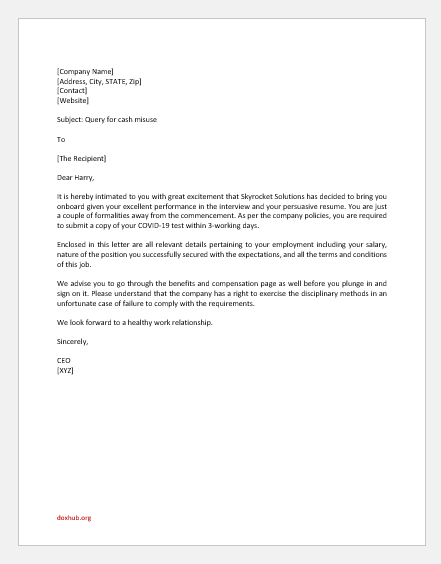 Letter to Confirm Employment for Bank