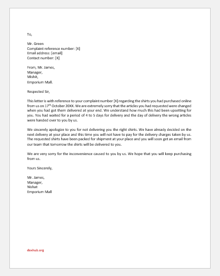 Positive Reply Letter for Customer Complaint