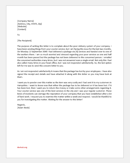 Letter of concern to courier services