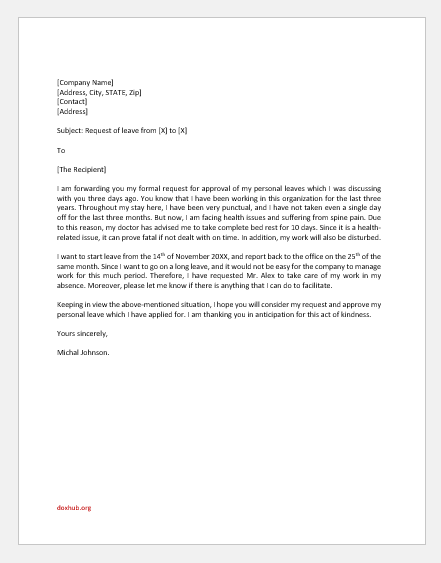 Personal Leave Approval Letter to HR