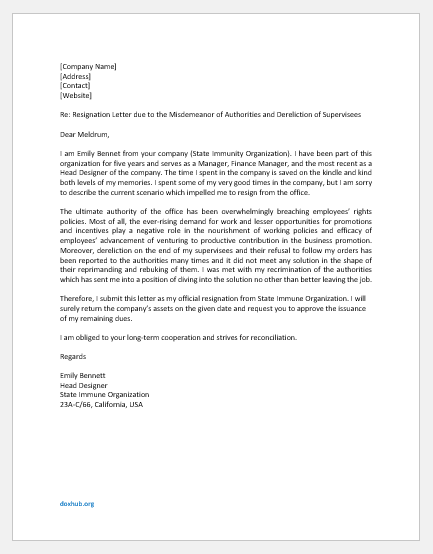 Heat of the moment resignation letter