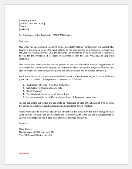 tender cover letter pdf