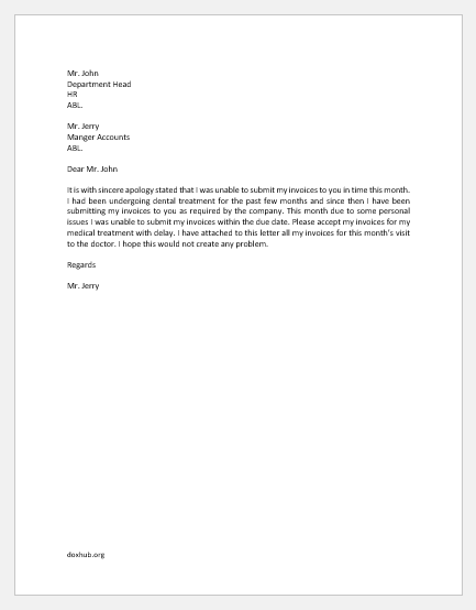 sample of letter for late submission of assignment