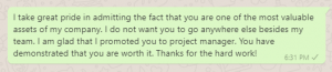 Appreciation Messages from Boss to Project Manager