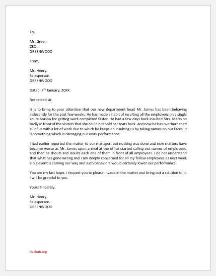 Grievance Letter to Boss for Insulting Employees