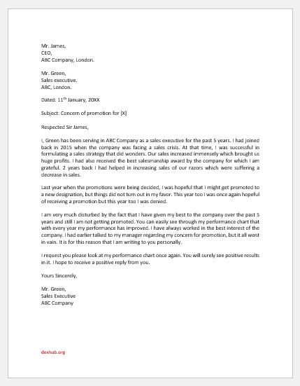 Letter of Concern for Promotion to CEO
