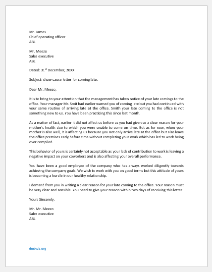 show cause letter to employer